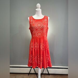 CLEARANCE! Orange Aryeh Laser Cutout A-Line Dress Size L EUC